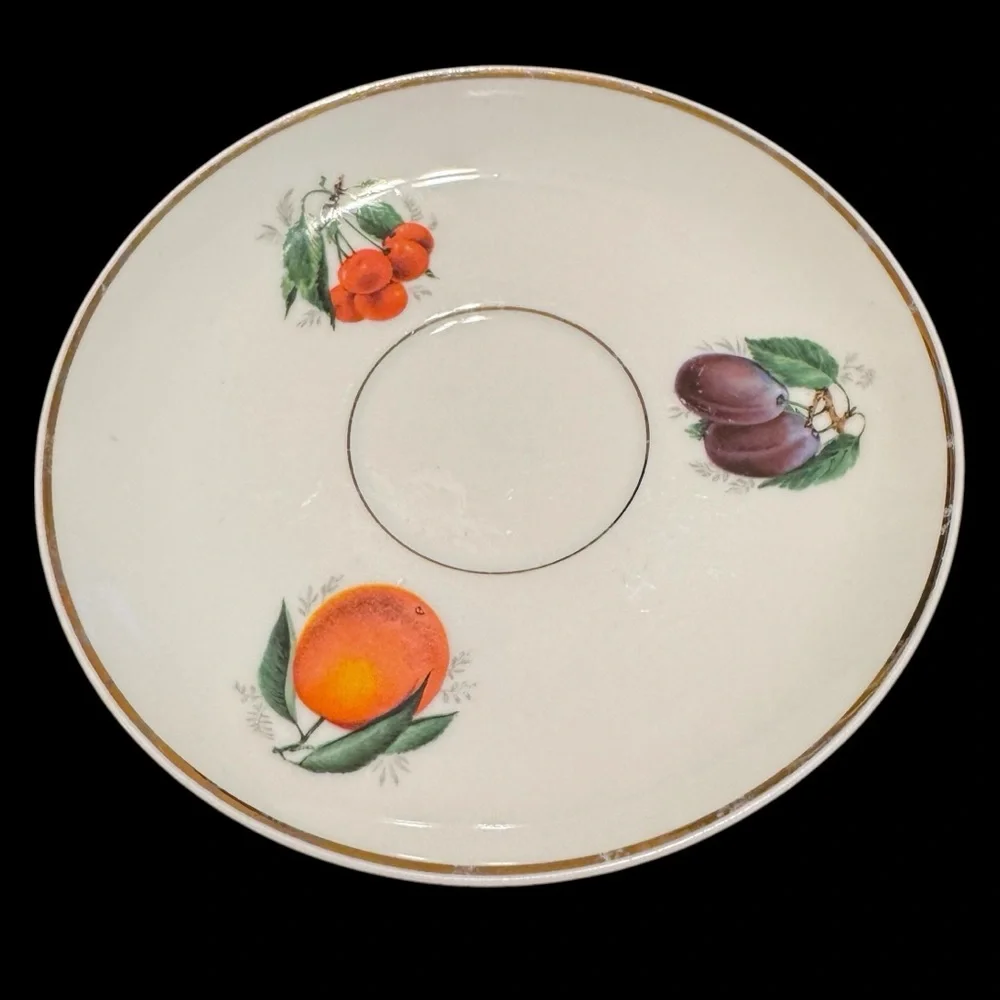 Vintage Jaeger Co. Bavaria Crown E&R Footed Fruit Pattern 4 Teacups with Saucers